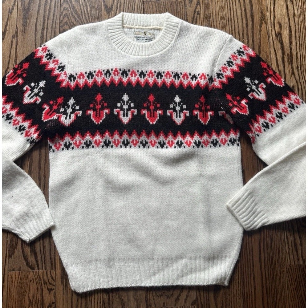 Vintage Golden Crest Sweater Small Norwegian Wool Blend Fair Isle Ski